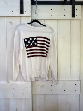 American Flag Sweater White Red Size Medium